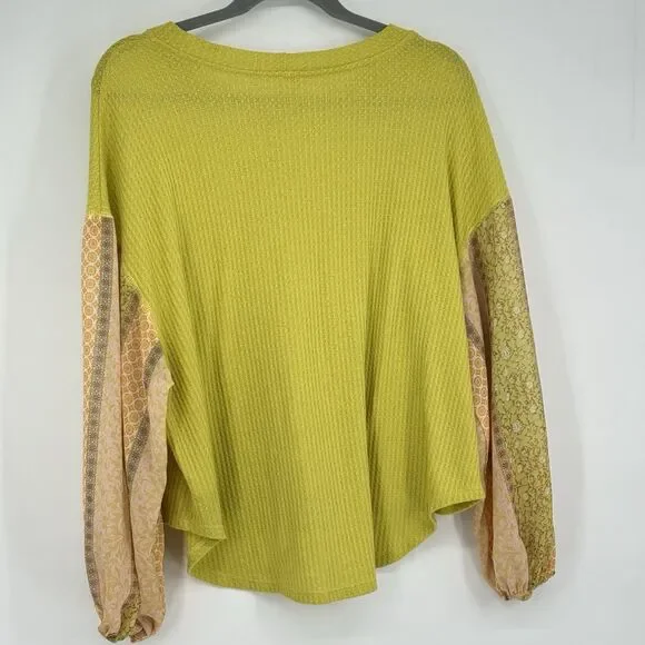 Blu Pepper Yellow Embroidered Blouse Long Sleeve  Size Large - Picture 4 of 8